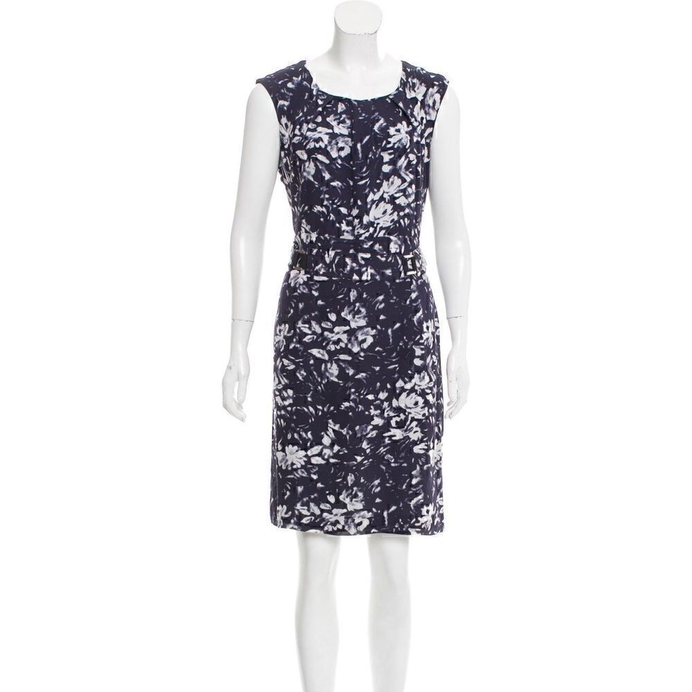 Tory Burch 100% Silk Shift Dress Navy Blue Floral Size 10